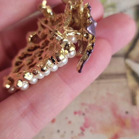 Brooch Women Vintage Grape Cluster Pin Pearl Bead Purple Enamel Brooch - Picture 9 of 10